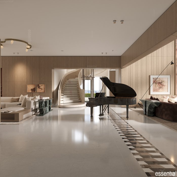 Piano area — bespoke craftsmanship
